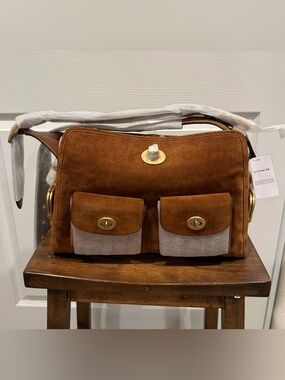 Coach Haversack Warm Brown Suede NWT
